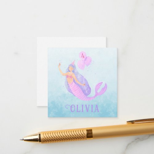 Mermaid Under the Sea Birthday Girl Age Blue Party Enclosure Card