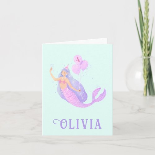 Mermaid Under the Sea Birthday Girl Age Blue Party Note Card