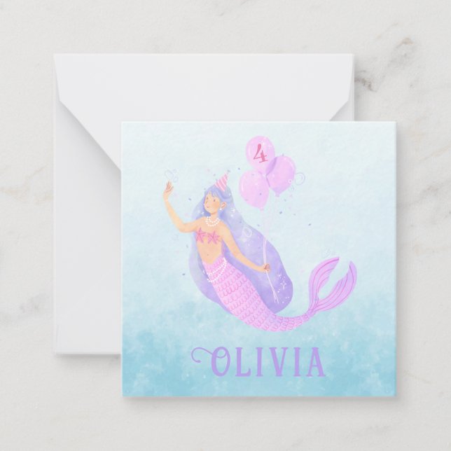 Mermaid Under the Sea Birthday Girl Age Blue Party Note Card (Front)
