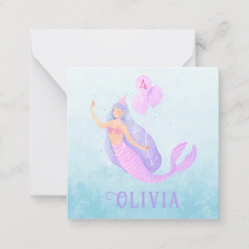 Mermaid Under the Sea Birthday Girl Age Blue Party Note Card