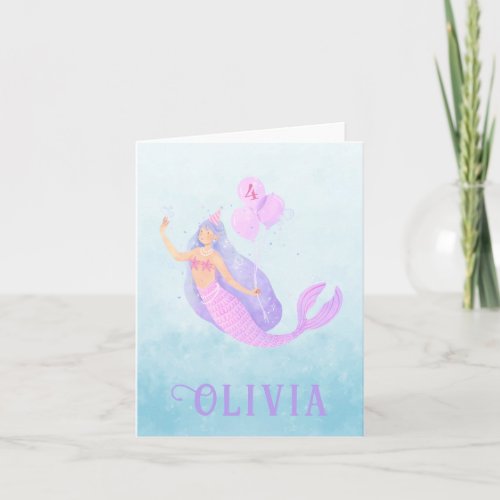 Mermaid Under the Sea Birthday Girl Age Blue Party Note Card