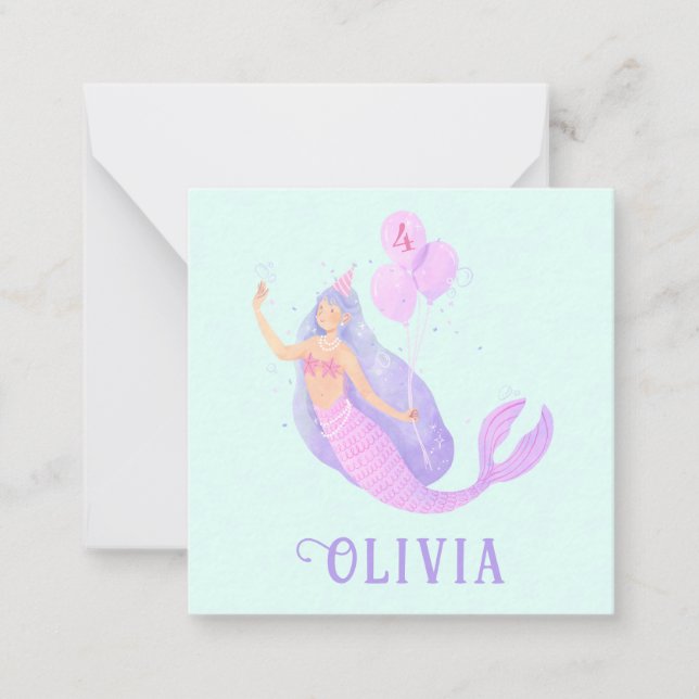 Mermaid Under the Sea Birthday Girl Age Blue Party Note Card (Front)