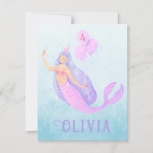 Mermaid Under the Sea Birthday Girl Age Blue Party RSVP Card