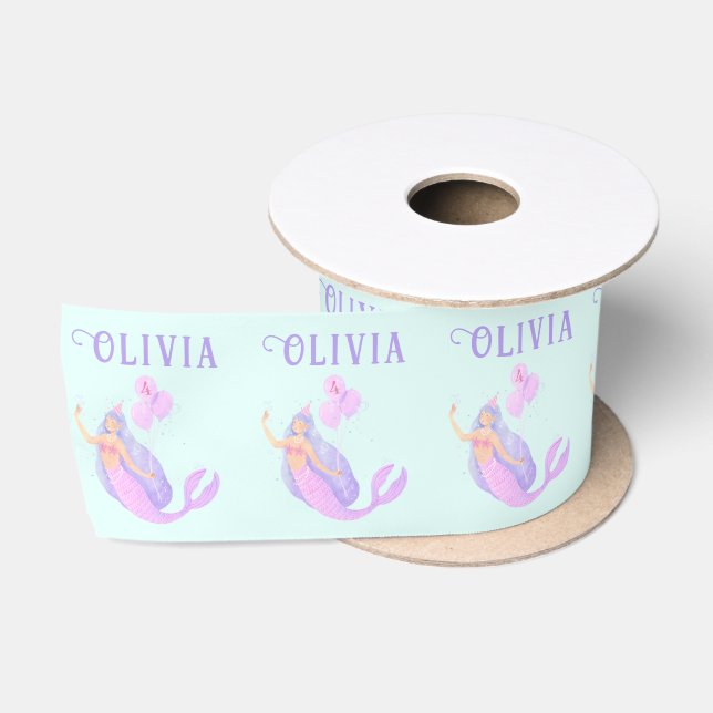 Mermaid Under the Sea Birthday Girl Age Blue Satin Ribbon (Spool)