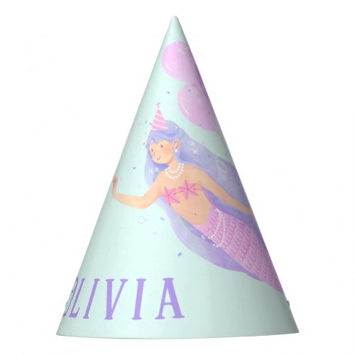 Mermaid Under the Sea Birthday Girl Age Name Blue Party Hat