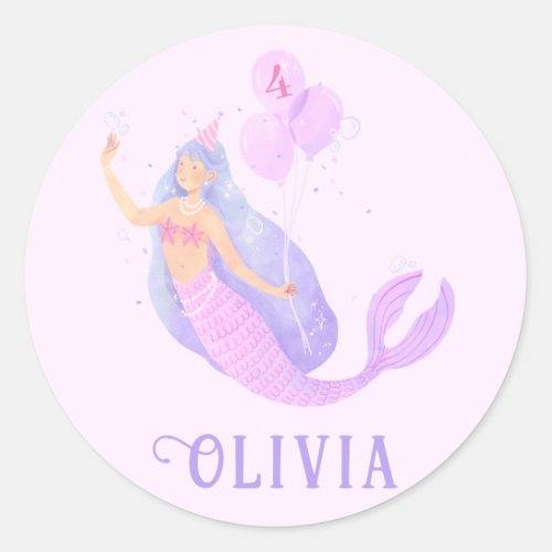 Mermaid Under the Sea Birthday Girl Age Party Classic Round Sticker