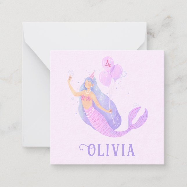 Mermaid Under the Sea Birthday Girl Age Party Note Card (Front)