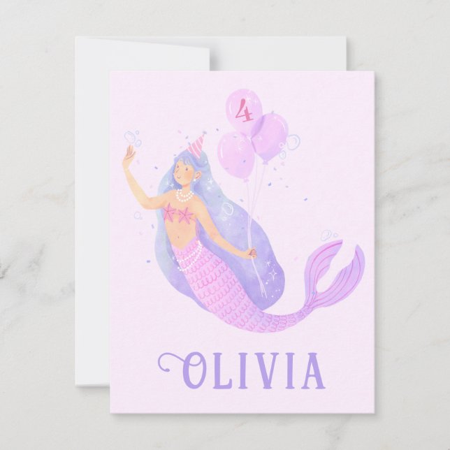 Mermaid Under the Sea Birthday Girl Age Party RSVP Card (Front)