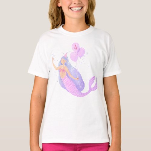 Mermaid Under the Sea Birthday Girl Age Party T_Shirt