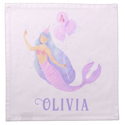 Mermaid Under the Sea Birthday Girl Age Pink Cloth Napkin