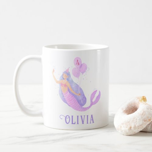 Mermaid Under the Sea Birthday Girl Age Pink Coffee Mug