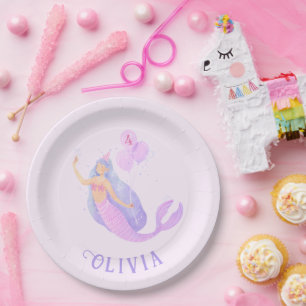 Mermaid Under the Sea Birthday Girl Age Pink Paper Plates