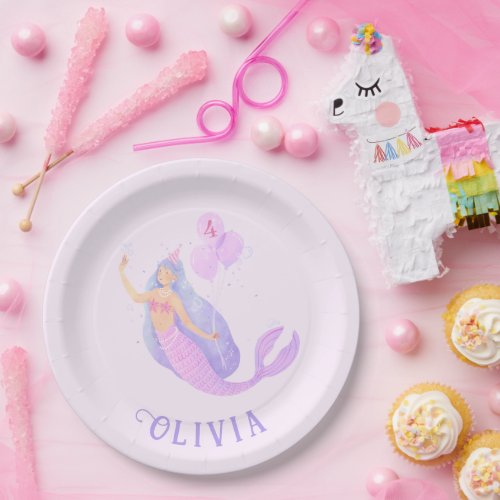 Mermaid Under the Sea Birthday Girl Age Pink Paper Plates