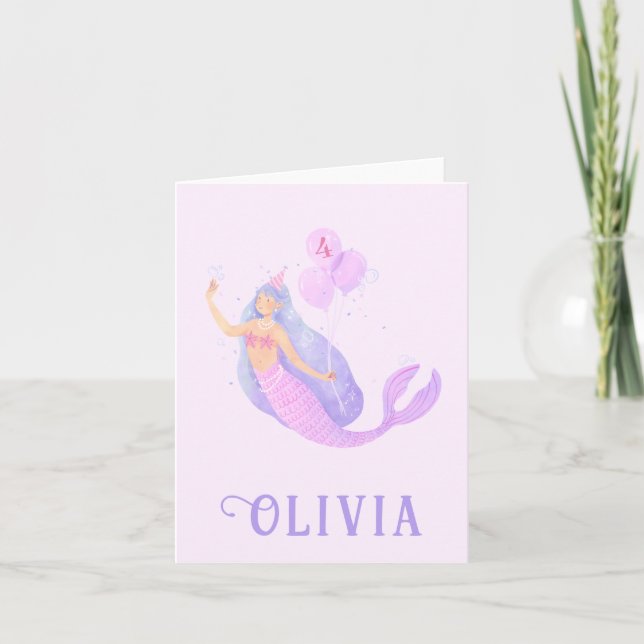Mermaid Under the Sea Birthday Girl Age Pink Party Note Card (Front)