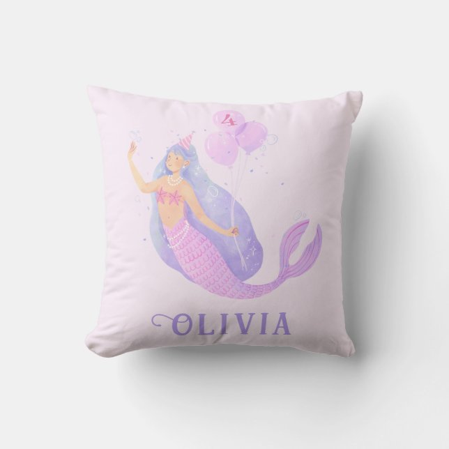 Mermaid Under the Sea Birthday Girl Age Throw Pillow (Front)
