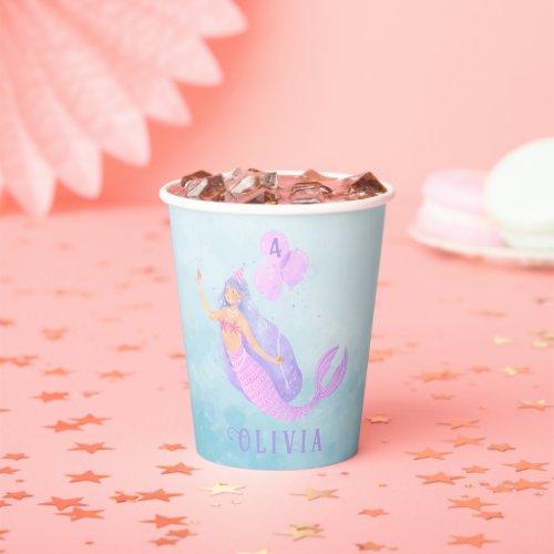 Mermaid Under the Sea Birthday Girl Blue Party Paper Cups