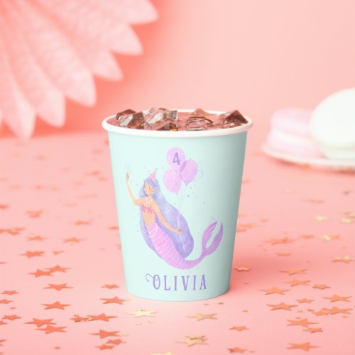 Mermaid Under the Sea Birthday Girl Blue Party Paper Cups