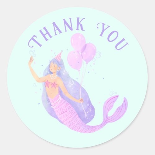 Mermaid Under the Sea Birthday Girl Blue Thank you Classic Round Sticker