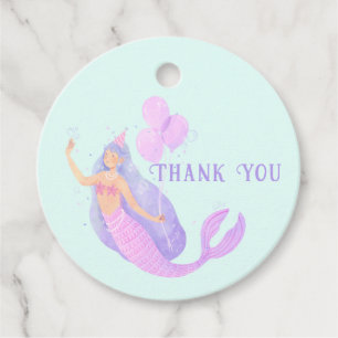 Mermaid Under the Sea Birthday Girl Blue Thank you Favor Tags