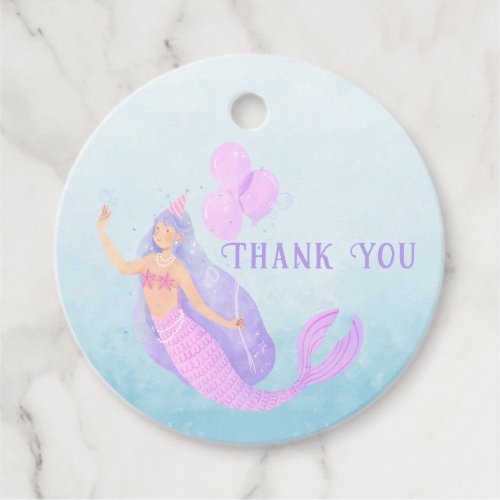 Mermaid Under the Sea Birthday Girl Blue Thank you Favor Tags