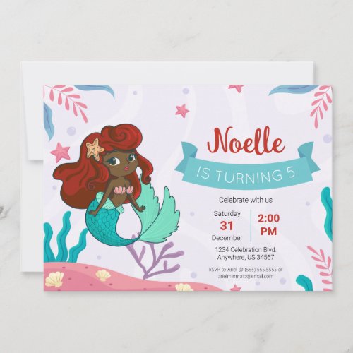 Mermaid Under the Sea Birthday  Invitation