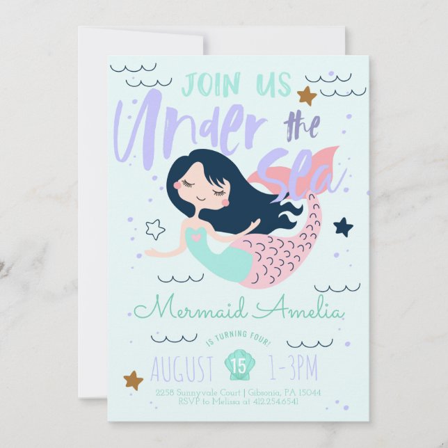 Mermaid Under the Sea Birthday Invitation (Front)