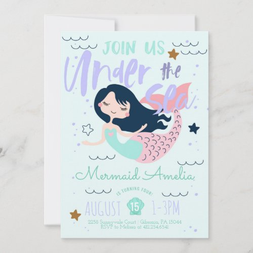 Mermaid Under the Sea Birthday Invitation