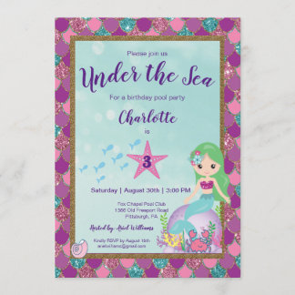 Mermaid Under The Sea Birthday invitation