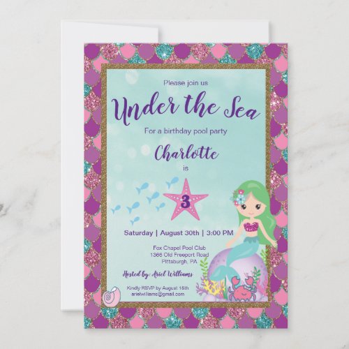 Mermaid  Under The Sea Birthday invitation