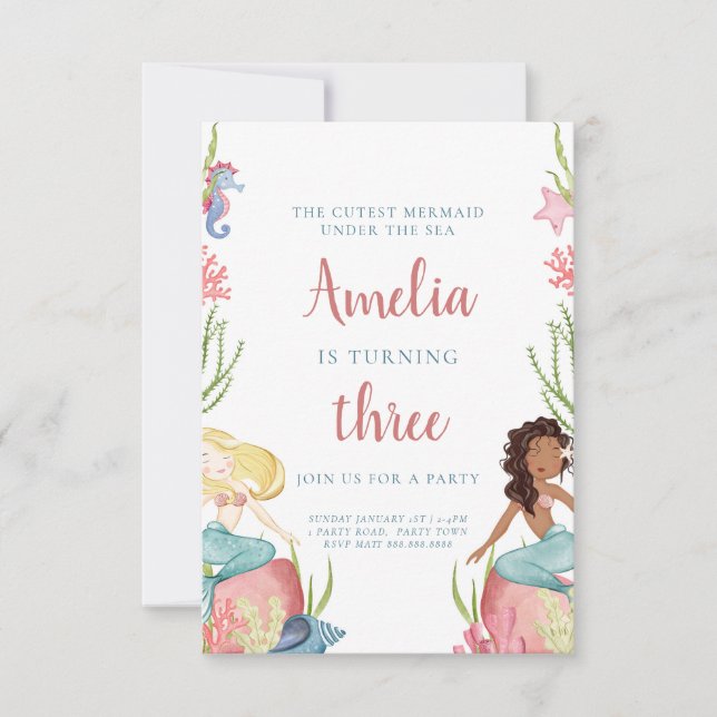 Mermaid Under The Sea Birthday Invitation (Front)