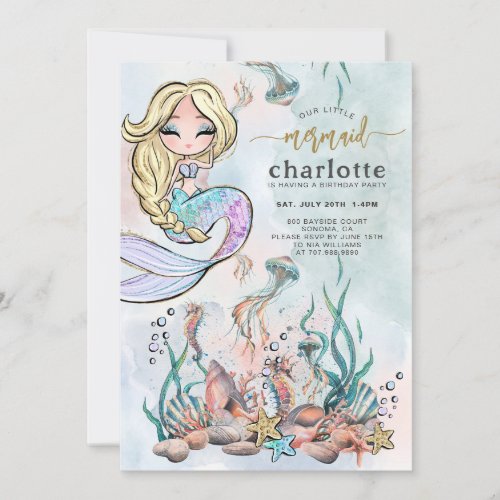 Mermaid Under The Sea Birthday Invitation