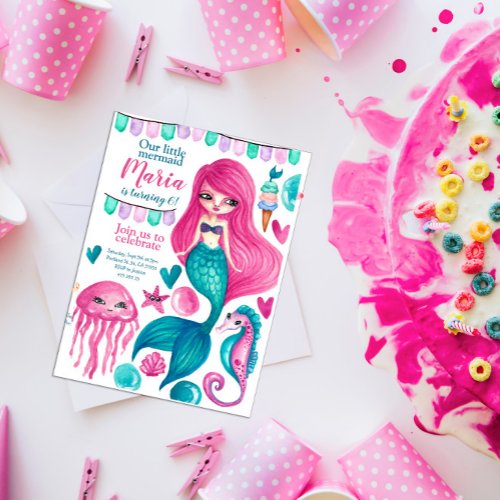 Mermaid Under the sea Birthday Invitation 