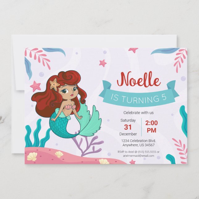 Mermaid Under the Sea Birthday Invitation (Front)