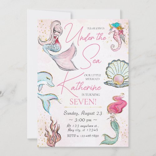 Mermaid Under the Sea Birthday Invitation