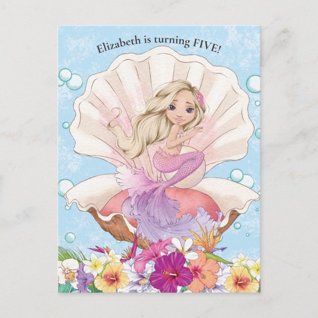 Mermaid Under The Sea Birthday Invitation Postcard (Front)