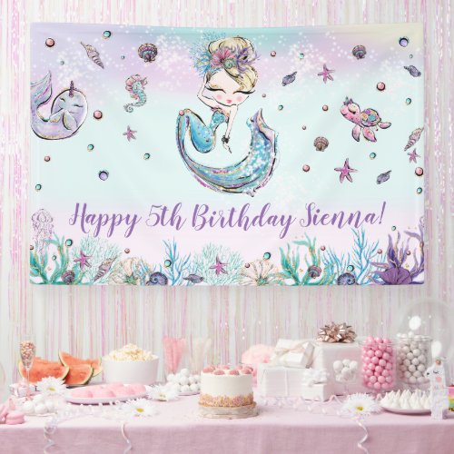 Mermaid Under the Sea Birthday Party Backdrop  Banner