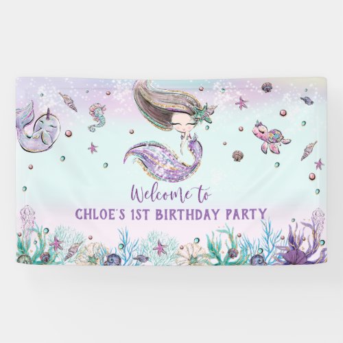 Mermaid Under the Sea Birthday Party Backdrop Banner