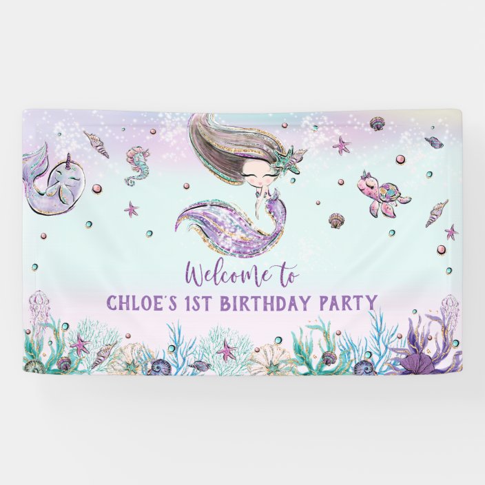 custom banner, Mermaid Happy Birthday decorations MERMAID party customization sign under the sea party girl birthday