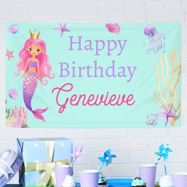 Mermaid Under The Sea Birthday Party Banner (Creator Uploaded)