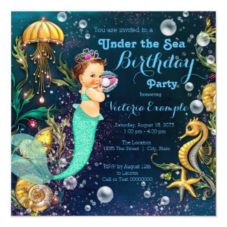 Mermaid Under The Sea Birthday Party Card