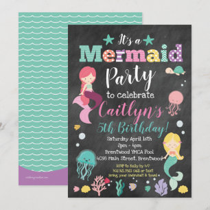 Mermaid Under the Sea Birthday Party - Chalkboard Invitation