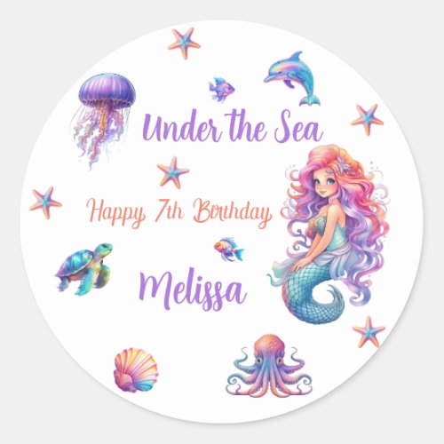 Mermaid Under the Sea Birthday Party Classic Round Sticker