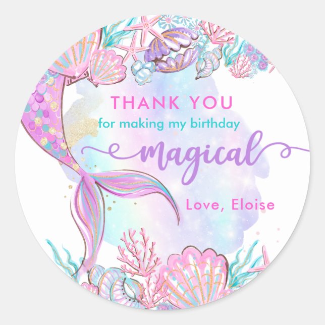 Mermaid Under The Sea Birthday Party Favor Classic Round Sticker (Front)