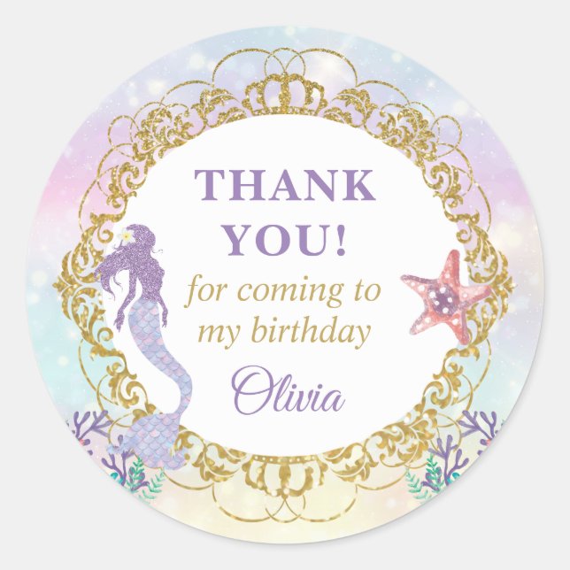 Mermaid Under The Sea Birthday Party Favor Classic Round Sticker (Front)