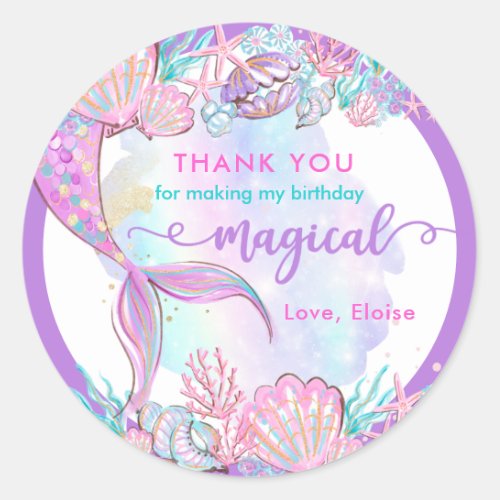 Mermaid Under The Sea Birthday Party Favor Classic Round Sticker