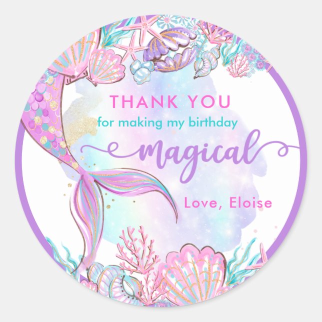 Mermaid Under The Sea Birthday Party Favor Classic Round Sticker (Front)