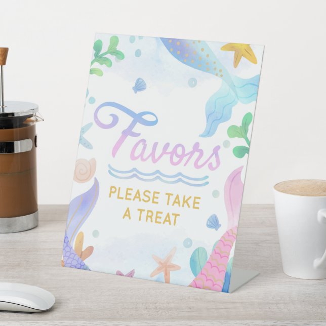 Mermaid Under The Sea Birthday Party Favor Pedestal Sign (In SItu)
