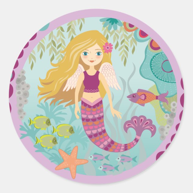 Mermaid Under the Sea Birthday Party Favor Sticker (Front)
