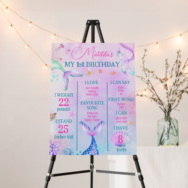 Mermaid Under the sea Birthday Party Foam Board (In Situ (Stand))