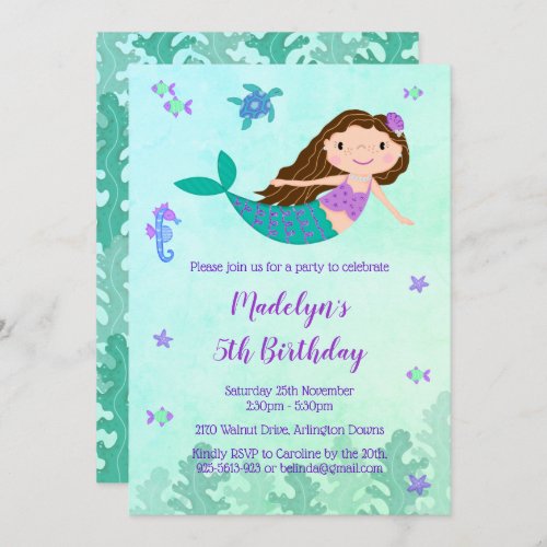 Mermaid Under The Sea Birthday Party Invitation